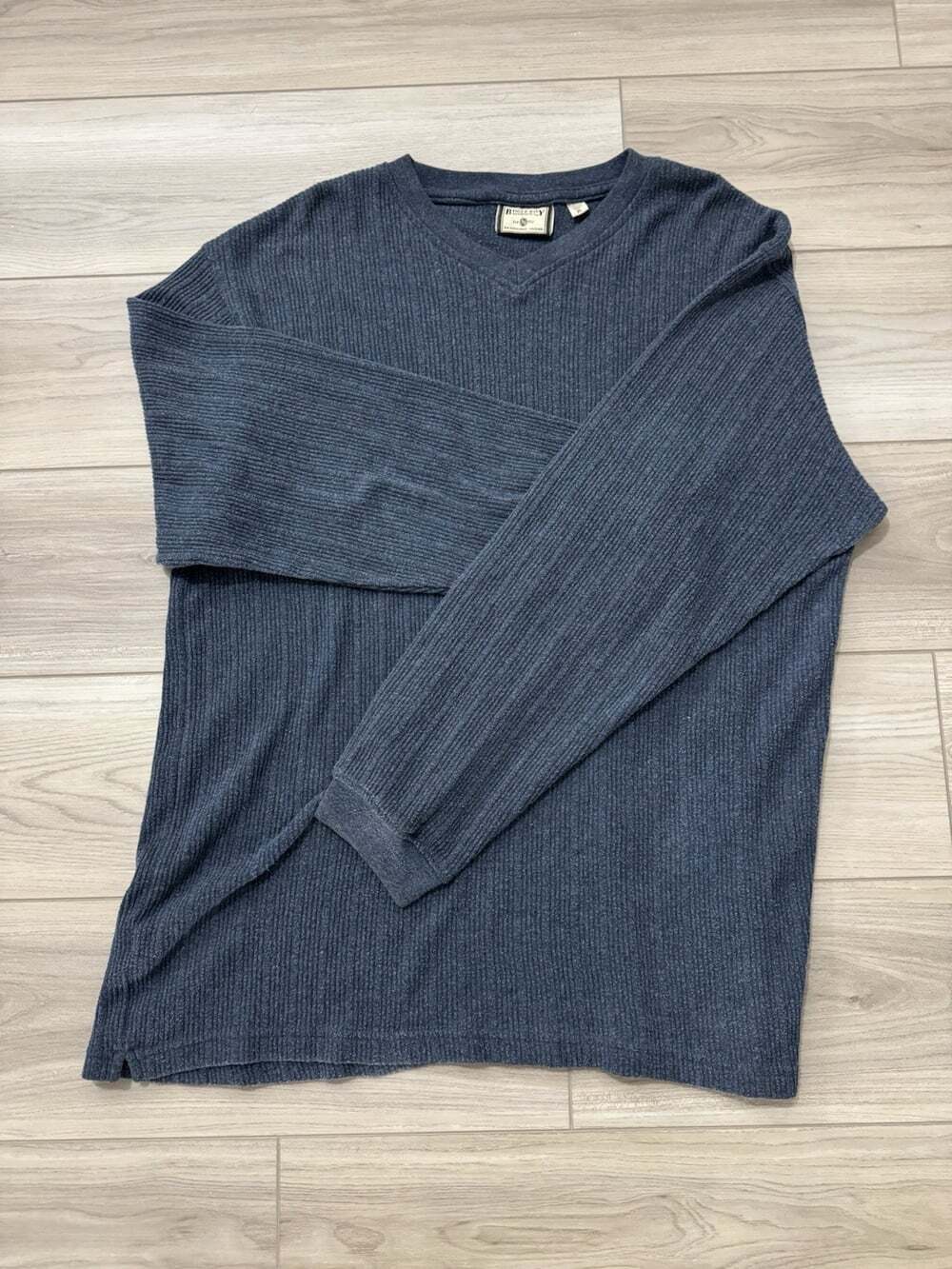 Vintage Bugle Boy Authentics Ribbed Knit V-Neck Sweater — Men's XL, Heather Navy - Picture 3 of 6